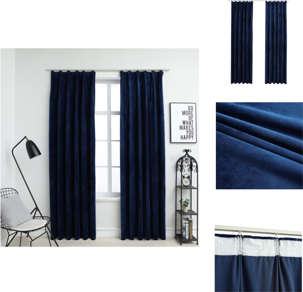 vidaXL Verdunkelungsvorhänge Haken 2 Stk. Samt Dunkelblau 140x225cm - Vorhänge & Gardinen