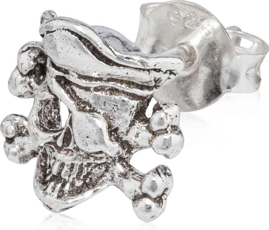 Einzelohrstecker Pirat 925 Silber Oxidiert 9mm Gothic Totenkopf Ohrring