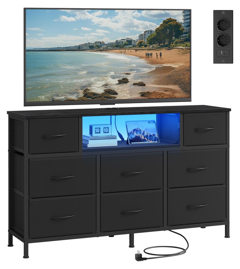 SONGMICS Kommode mit 8 Stoffschubladen, TV-Schrank mit LED Produktbild 