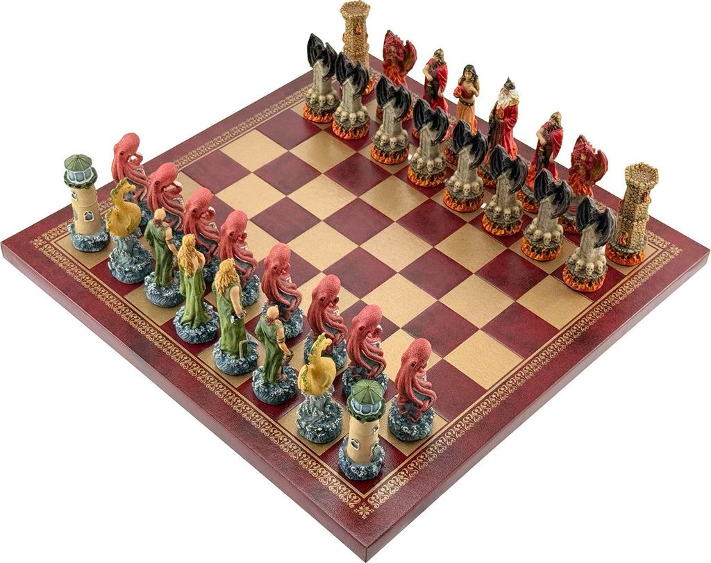 Italfama Feuer-Wasser Schach 33x33cm Polystein Handbemalt König 8cm