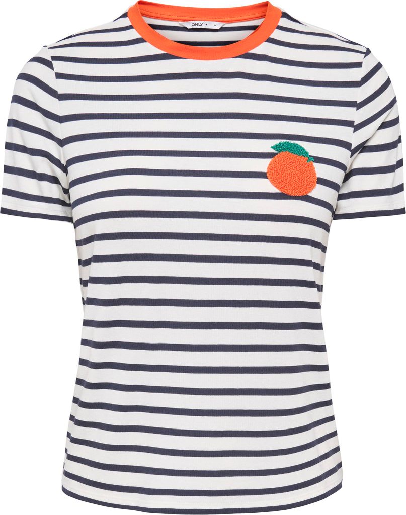 ONLY Gestreiftes T-Shirt mit Herzmotiv und Rundhalsausschnitt Größe: XS