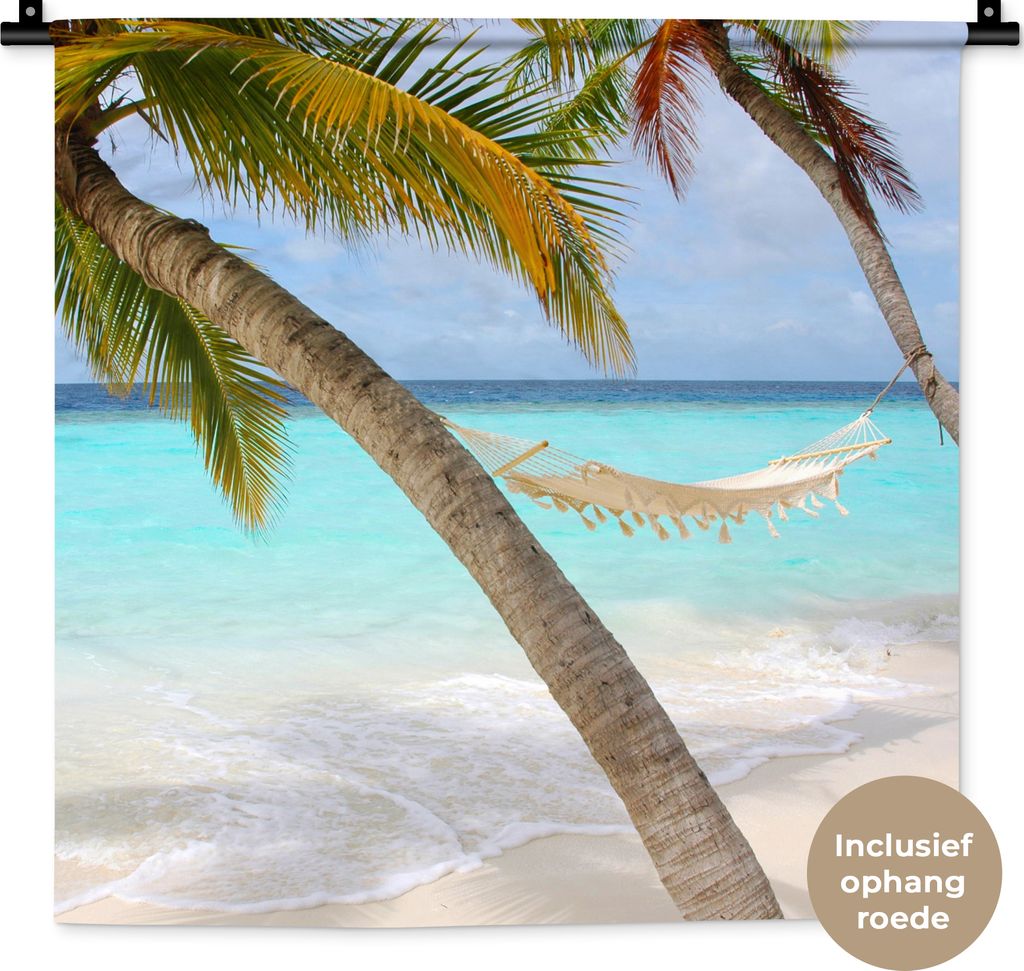 MuchoWow Wandteppich Wandbehang Sommer - Palme - Hängematte 60x60 cm Tapisserie Dekoration Wandtuch - Dekorationen - Wand Decke