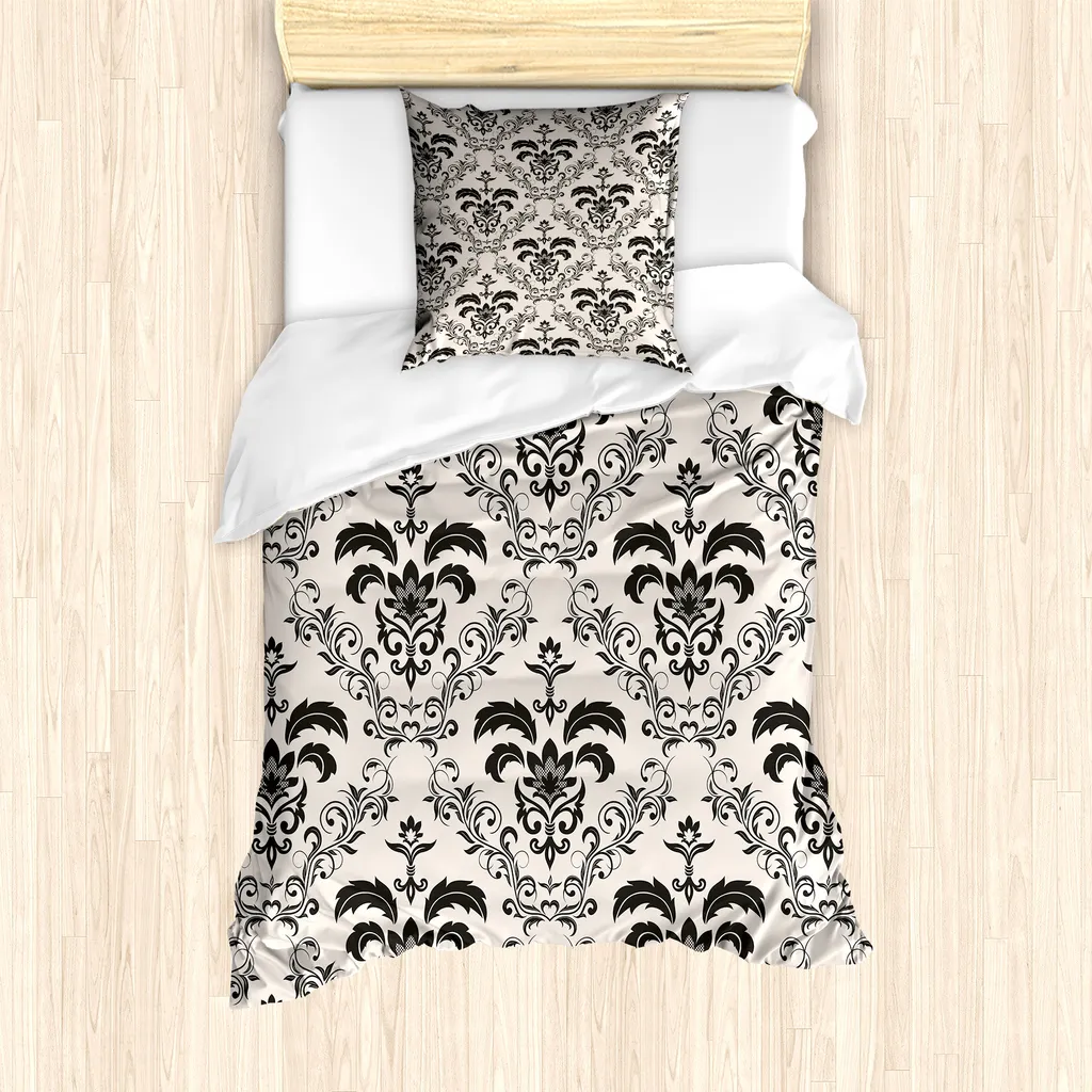 ABAKUHAUS Set copripiumino astratto per letti singoli, damasco bicolore botanico, antiacaro, adatto a chi soffre di allergie, con federa, 135 cm x 200 cm - 80 x 80 cm, champagne taupe scuro