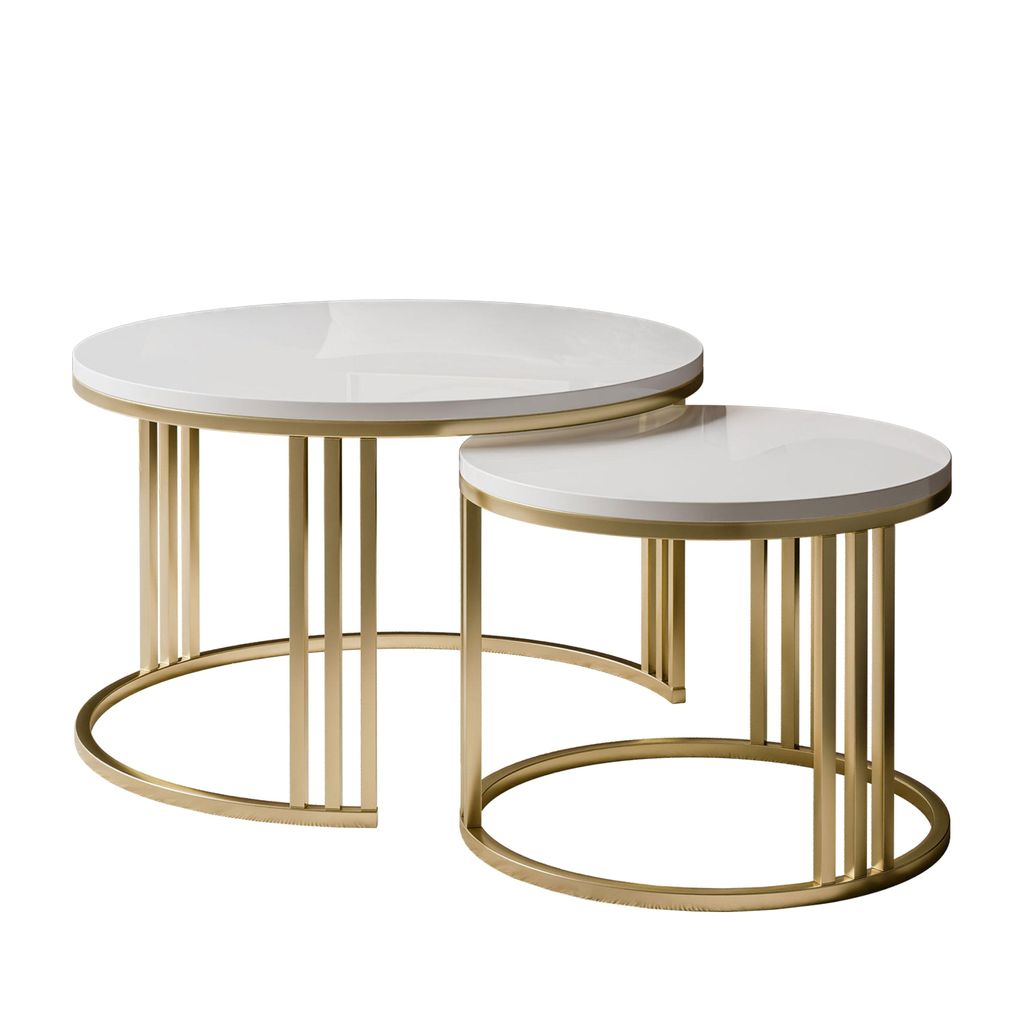 Couchtisch 2in1 LORI Hochglanz Gold gebürstet, weißer Glanz