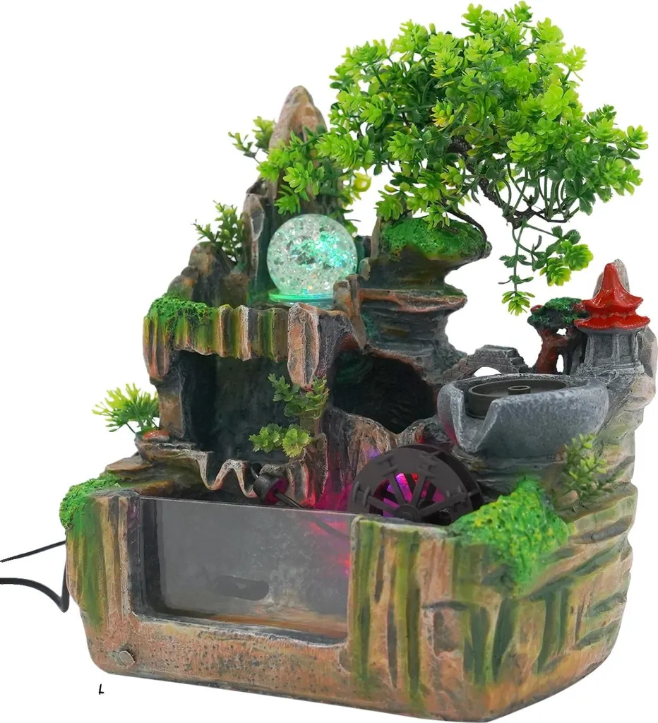 Humidificateur fontaine cascade contre l'air sec avec déco verdure