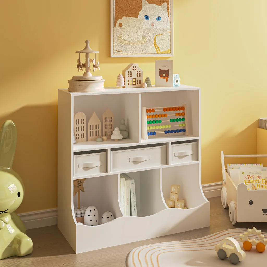 Meuble de rangement enfant avec bacs et étagères blanches 75 x 80 cm
