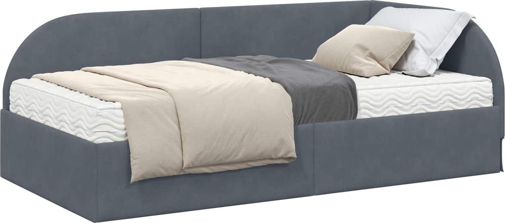 Eckbettgestell mit Matratze mit Kopfteil 2 pcs Grau Samt