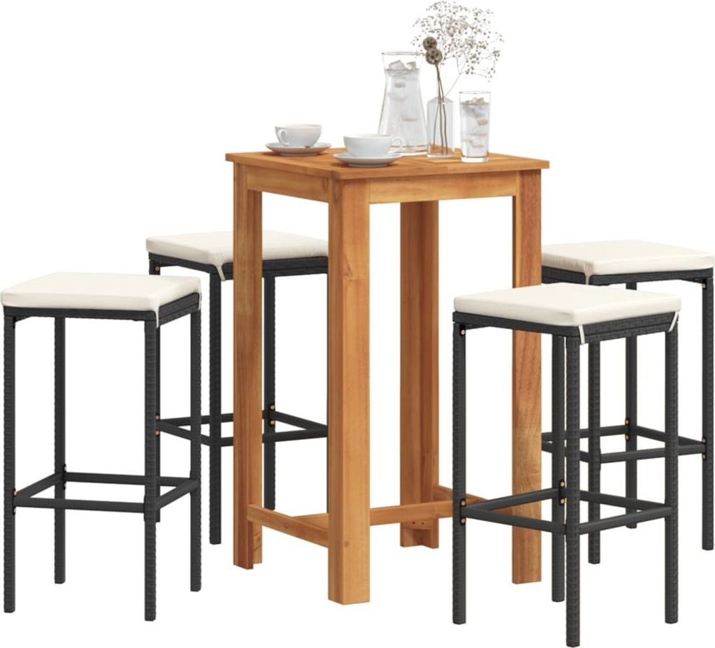 Möbel 5-tlg. Gartenbar-Set Schwarz Massivholz Akazie und Poly Rattan - Balkonmöbel 3295270