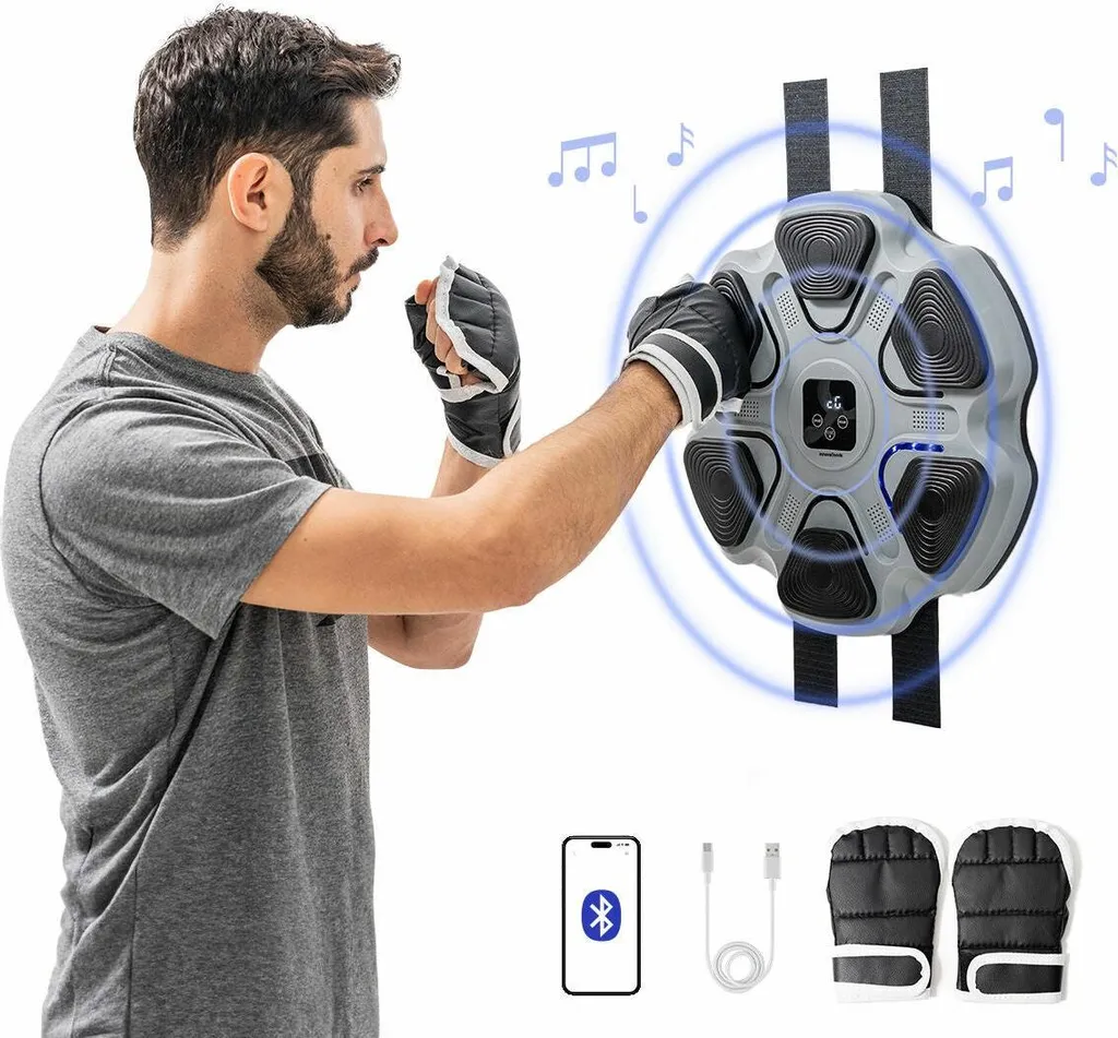 Machine de boxe musicale Bluetooth avec lumières LED et 9 modes de vitesse