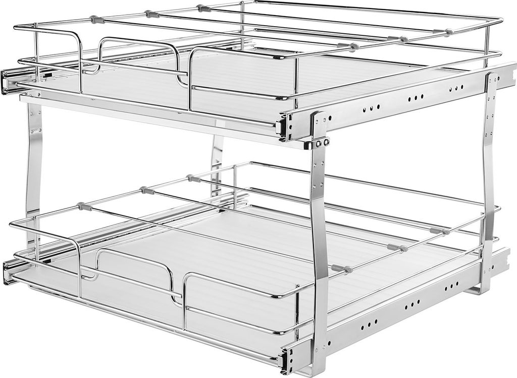 SucceBuy 2-stufiger, 16 B x 21 T ausziehbarer Schrank-Organizer, robuste ausziehbare Vorratsregale, ausziehbare Schubladen aus verchromtem Stahl