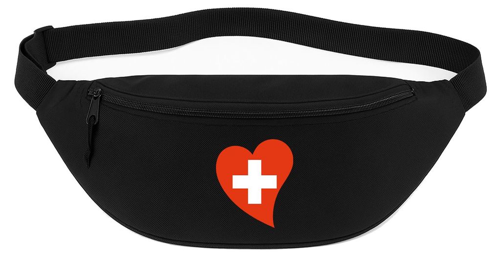 Huuraa Bauchtasche Schweiz Flagge Herz 2,5 Liter Black Polyester Crossbody Bag Geschenkidee