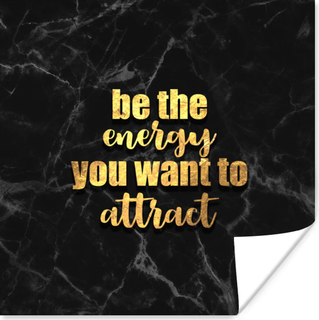 MuchoWow Poster Zitate - Energie - Gold - Marmor 50x50 cm - Wohnzimmerdekoration