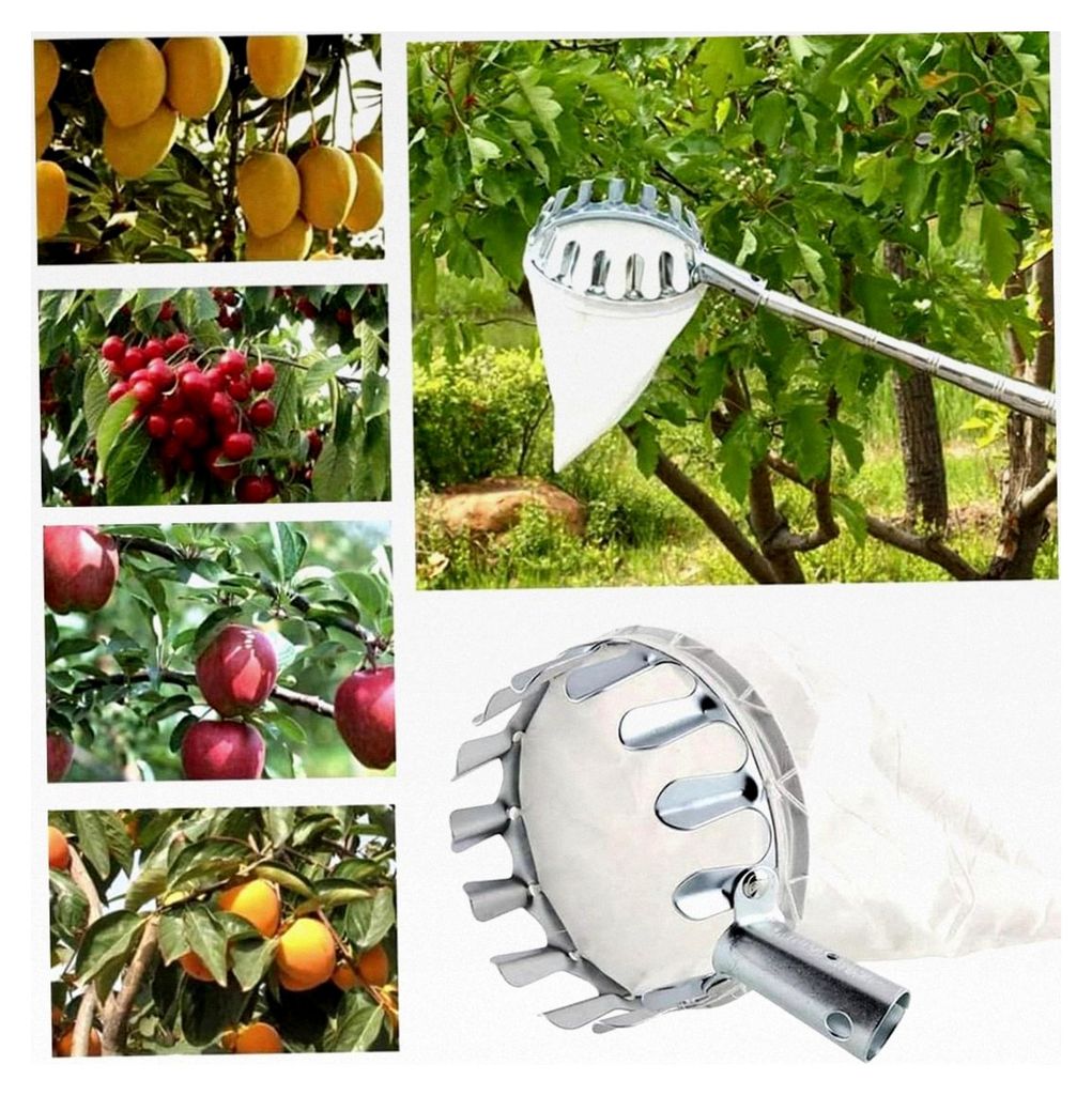 Obstpflückmaschine, Teleskopischer Obsternter mit Stoffbeutel, Apfelpflücker, Gartenzubehör für die Ernte von Äpfeln, Orangen, Pfirsichen, Bir...