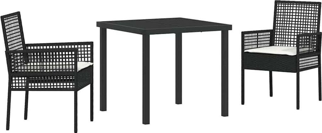 Garten Essgruppe mit Kissen 3 pcs Schwarz Poly-Rattan