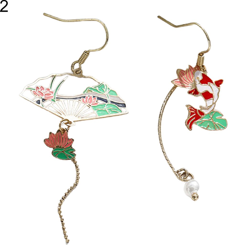 1 Paar Damen-Ohrringe, Fächer-Kranich, Asymmetrie, Schmuck, Tier-Anhänger, Kunstperle, bemalte Haken-Ohrringe für Dating-2