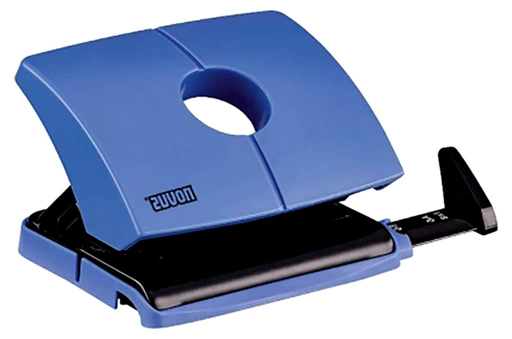 Bürolocher Novus B 216 Color ID (mit Anschlagschiene und Formatvorgaben, Metallunterteil und Kunststoffoberteil, für 16 Blatt) in Blau