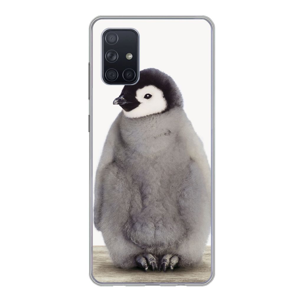 MuchoWow Handyhülle Schutzhülle Hülle für Samsung Galaxy A51 Kinder - Pinguin - Grau - Tiere - Mädchen - Jungen Silikon Softcase Handy Hüll...
