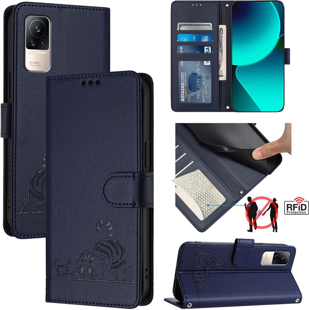 Leder Hülle für Xiaomi Civi / Civi 1S Süße Katze Flip Case Brieftasche Schutzhülle mit Standfunktion Blau