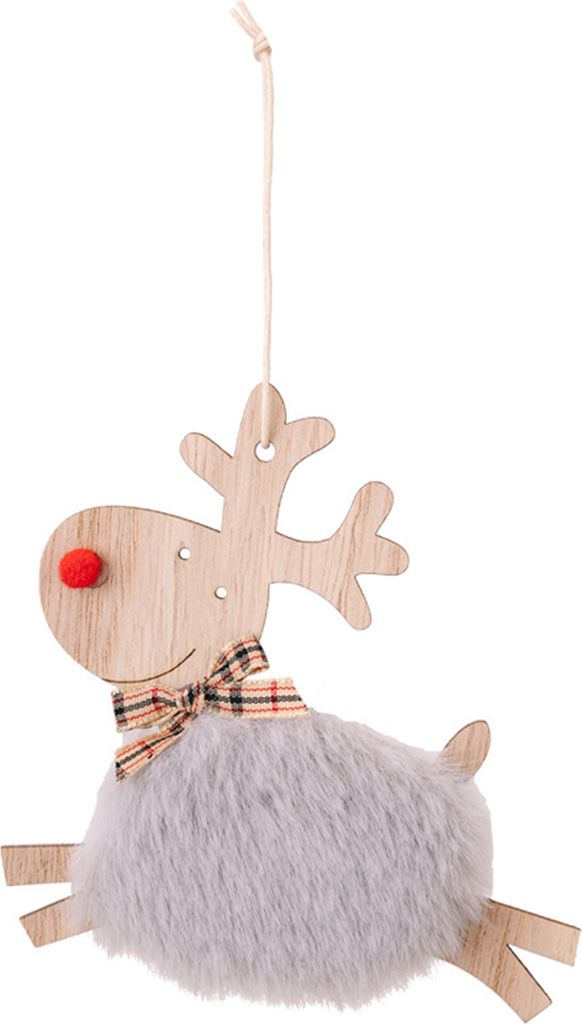 Hölzerne Elch-Hängeornamente, rustikaler Plüsch-Elch-Anhänger mit karierter Schleife, festlicher Weihnachtsbaum-Behang für Weihnachtsfeiern, H...