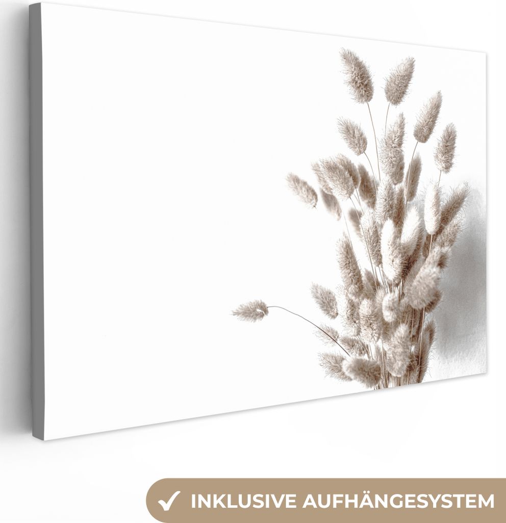 MuchoWow - Leinwandbilder - Pflanzen - Federn - Weiß, Wandbild, Wanddeko Bilder Wohnzimmer, 90x60 cm