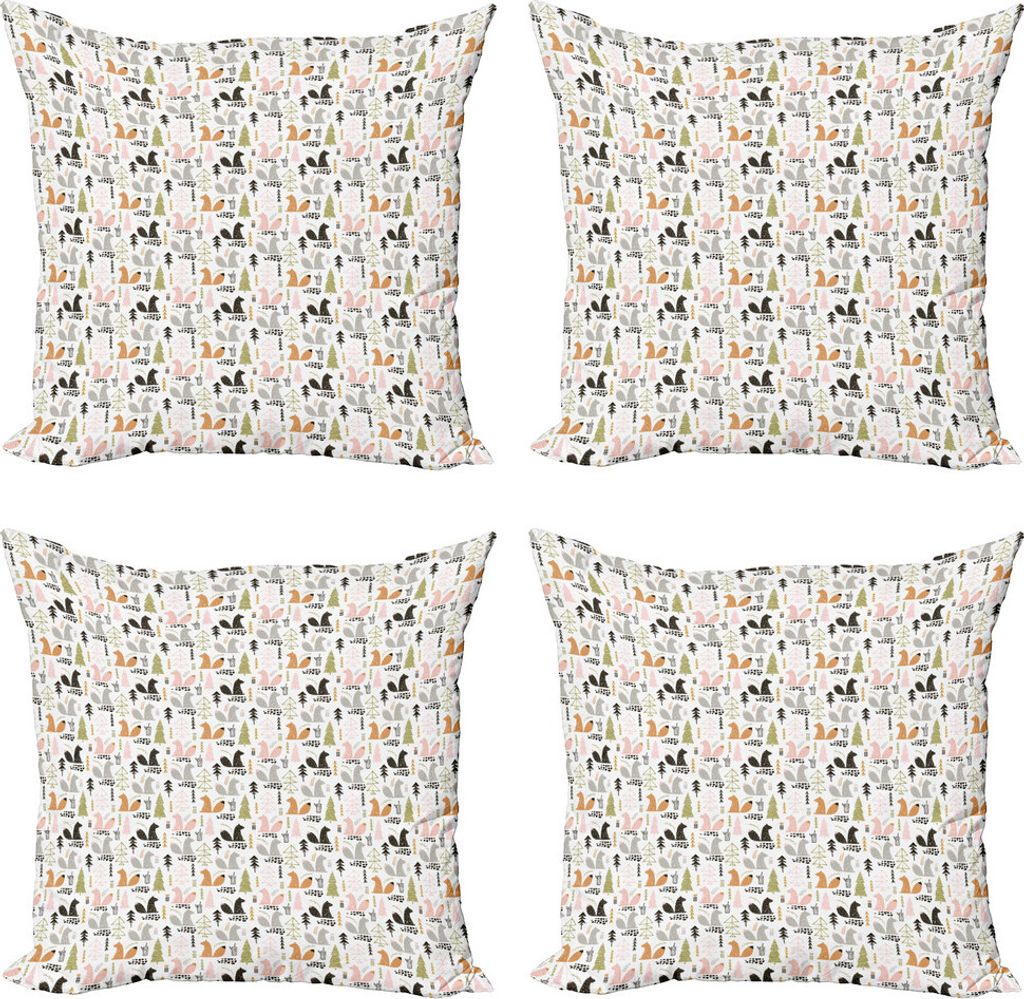 ABAKUHAUS Natur Kissenbezug Set (4 Stück), Eichhörnchen Bäume Woodland, Moderner Doppelseitiger Digitaldruck, 45 cm x 45 cm, Mehrfarbig