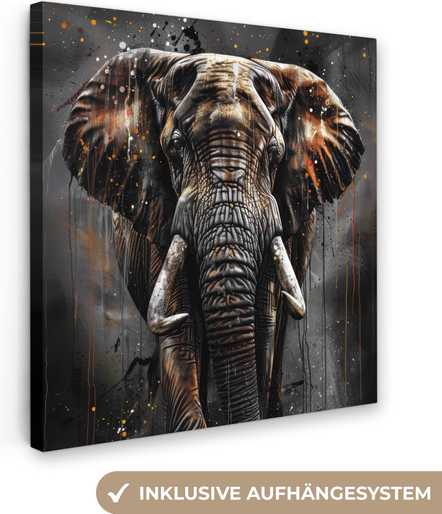 MuchoWow - Leinwandbilder - Elefant - Aquarell - Wildtiere - Luxus, Wandbild, Wanddeko Bilder Wohnzimmer, 50x50 cm