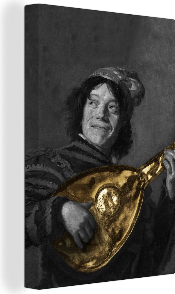 OneMillionCanvasses - Leinwandbilder - 90x140 cm, Der Lautenspieler - Frans Hals - Gold, Wandbilder Kunstdruck Wanddekoration - Foto auf Leinwand...