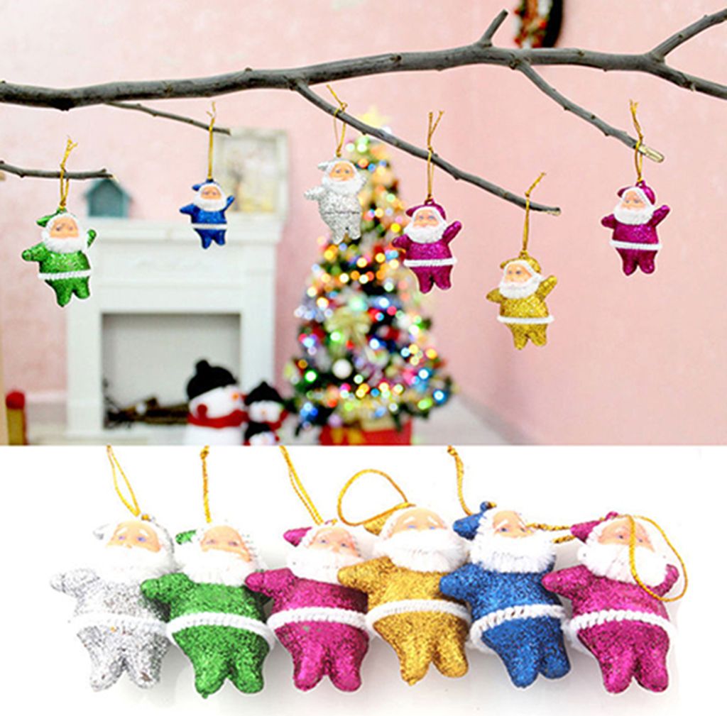 6 Teile/satz Weihnachtsbaum Anhänger Santa Claus Gemischte Farbe Mini Glitter Hängende Anhänger für Festival