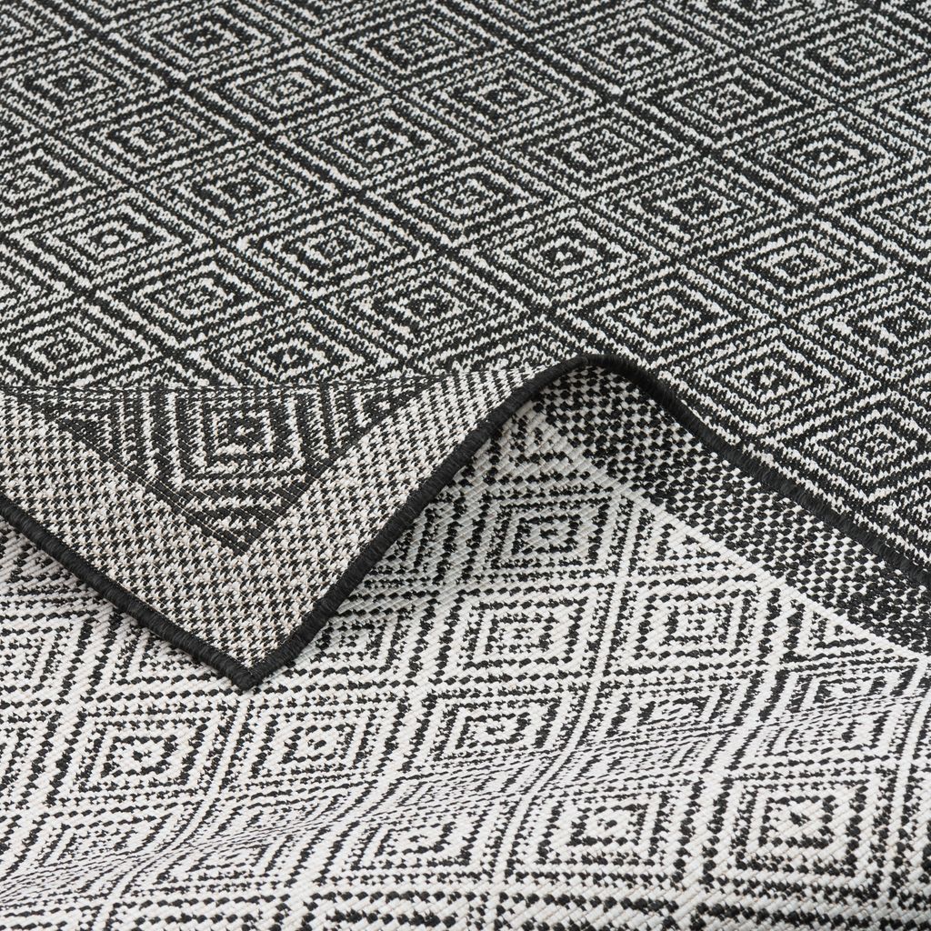 In- und Outdoor Teppich Beidseitig Flachgewebe Hampton Schwarz Meliert, Größe:80x150 cm