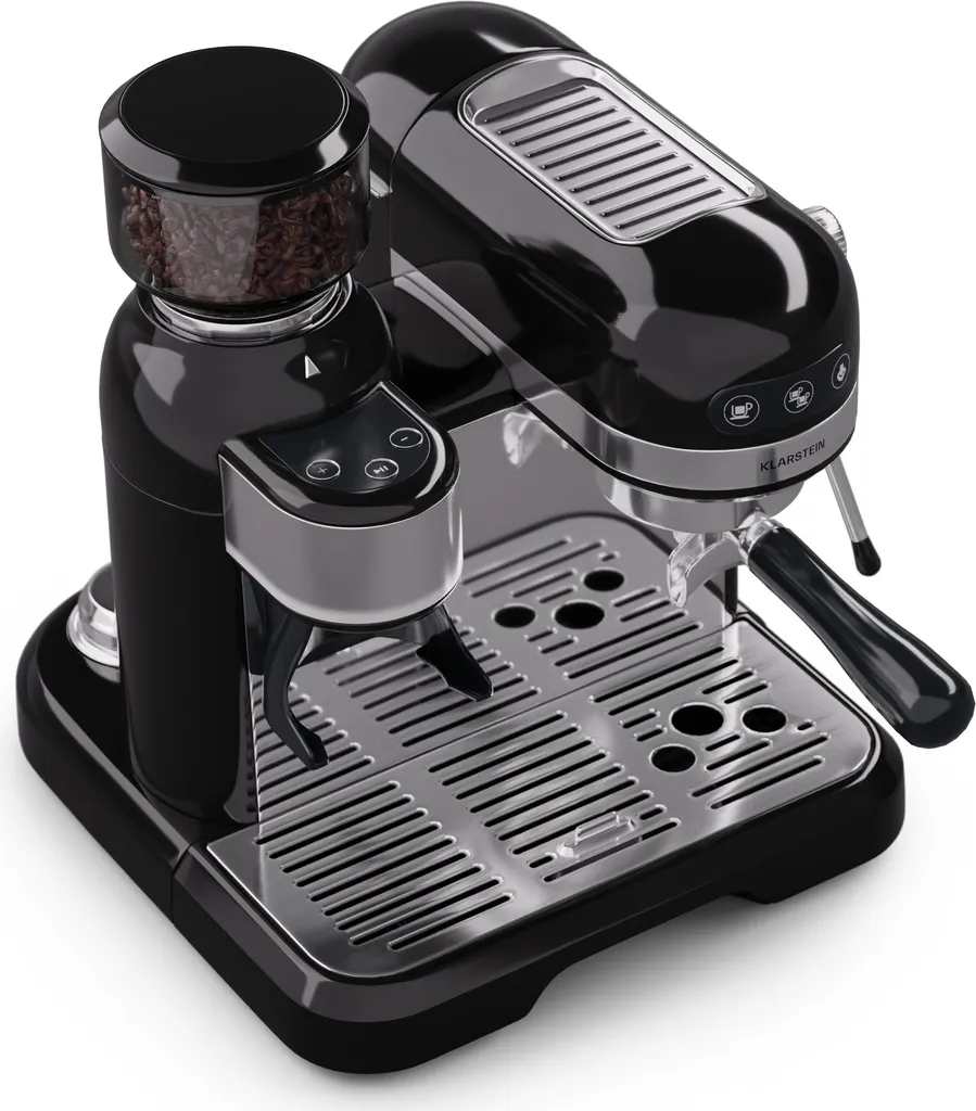 Klarstein Machine à Café avec Broyeur et Mousseur de Lait 20 Bar 1,4L