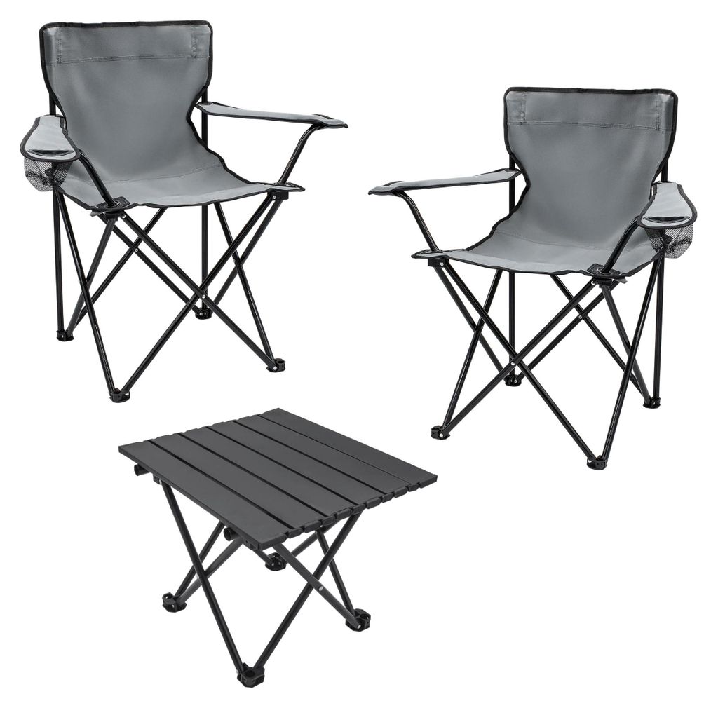 Camping Sitzgruppe 3-teilig mit Aluminium Klapptisch und Tragetasche - grau - Garten Tischgruppe mit 2 Campingstühlen bis 100kg