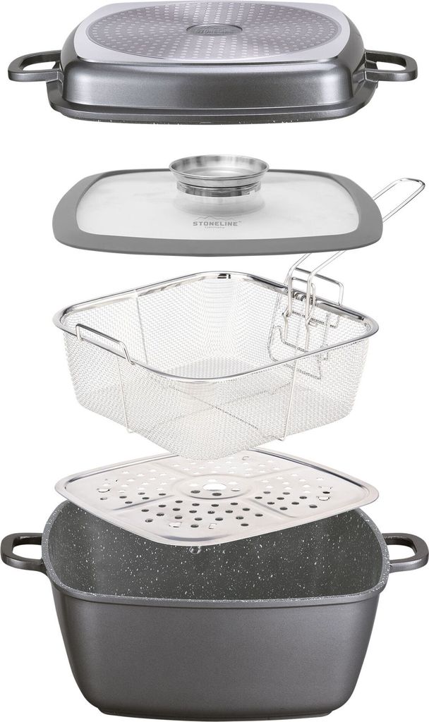STONELINE® Multifunktions Bräter Eckig 28 cm | mit Deckel Produktbild 