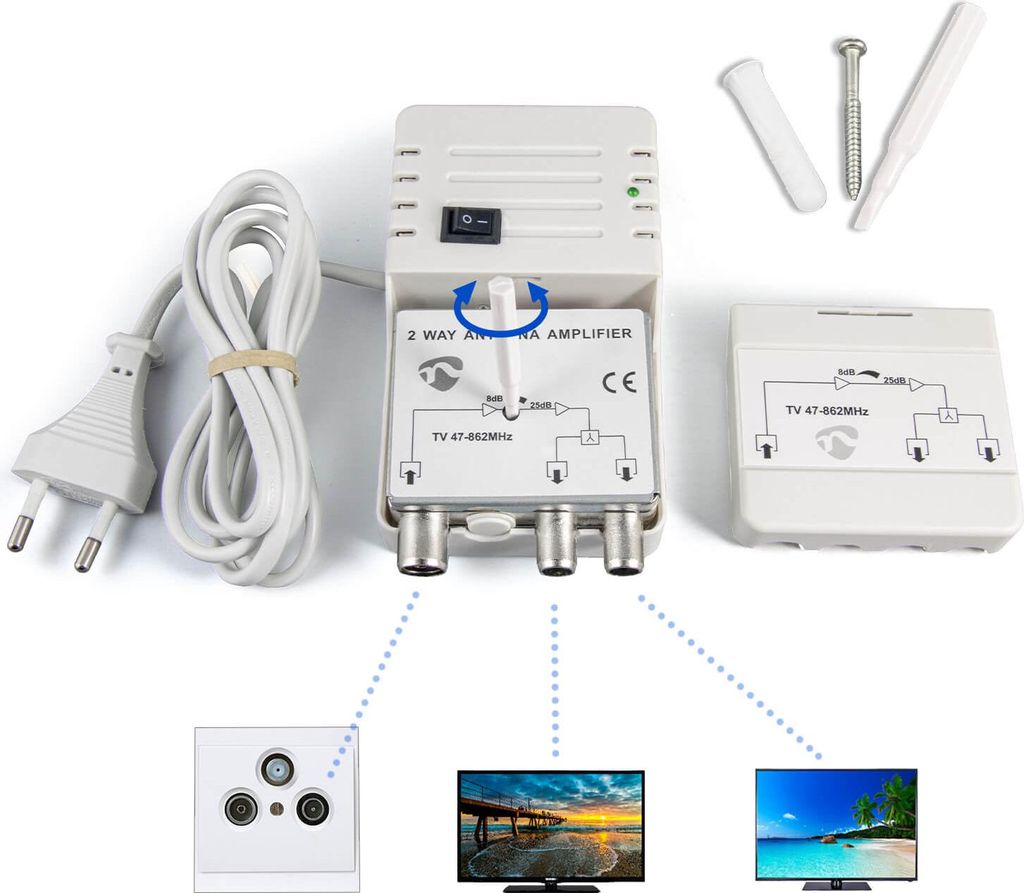 Nedis Kabelfernsehen DVB-C Zweigeräteverstärker Verstärker HDTV 4K Vodafone Kabel-TV