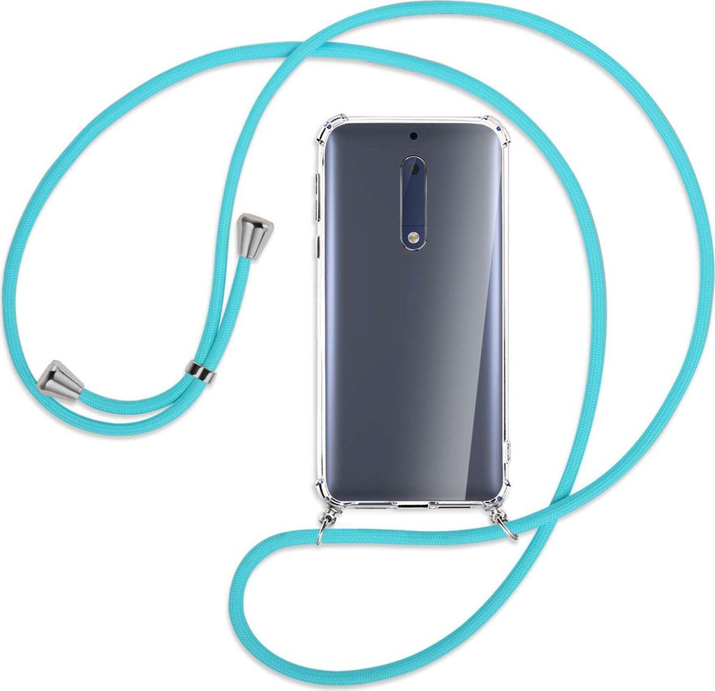 Handykette Backcover-Schutzhülle mit Band (Metall silberfarben) für Nokia 5 - türkis