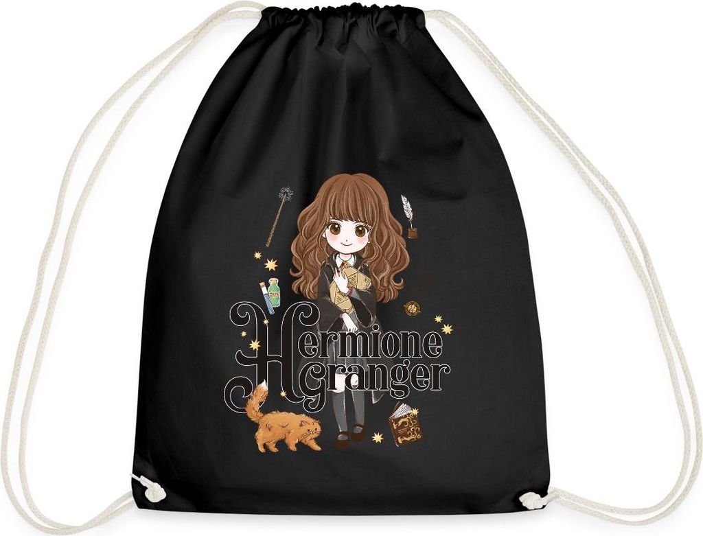 Spreadshirt Harry Potter Hermine Granger Chibi Turnbeutel, One size, Schwarz