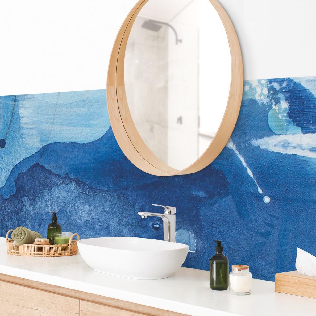 Wandverkleidung Bad originell selbstklebend - 0.61 mm Wandpaneel matt wasserfest Design blau Abstrakt Badrückwand fugenlos 175x50 cm