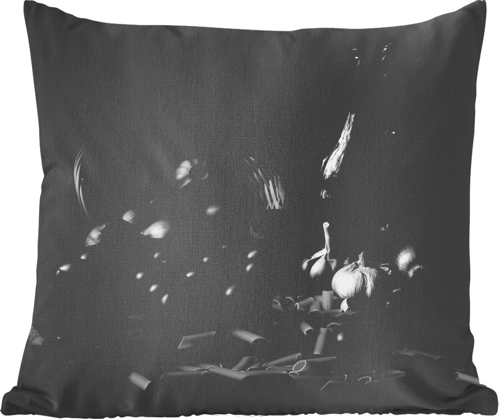 MuchoWow Zierkissen Sofakissen Wohnzimmer Dekokissen 40x40 cm Stilleben - Nudeln - Schwarz und weiß - Foto Kissen - Schlafzimmer Dekoration