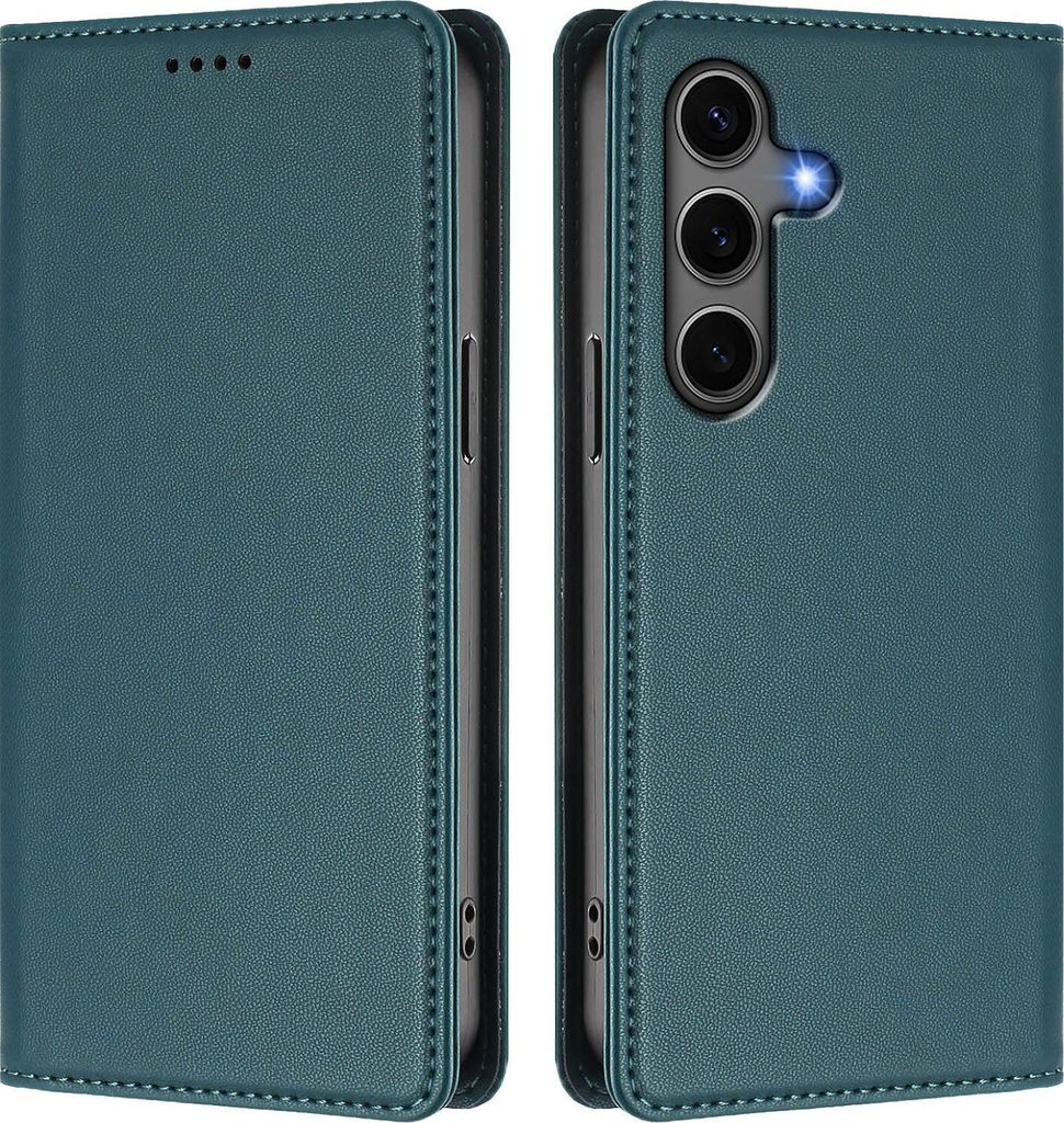 Handyhülle für Samsung Galaxy S25+ / S24+, Kunstleder Klapphülle Stoßfeste Magnetische Hülle mit Ständer Grün
