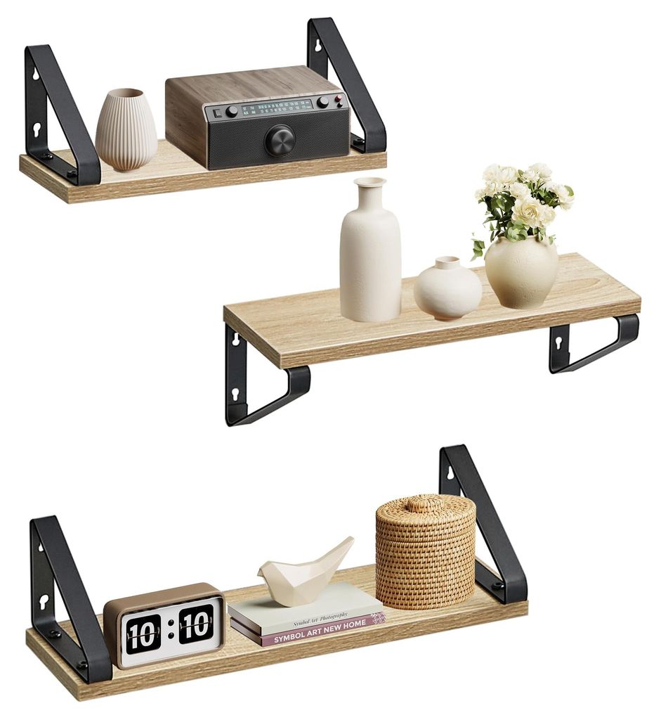 Wandregal, schwebendes Regal, 3er-Set, Ablage, 2 Montageoptionen, 30/35/40 cm, für Wohnzimmer, Küche, Arbeitszimmer, Badezimmer, Eiche-Mattschwar...