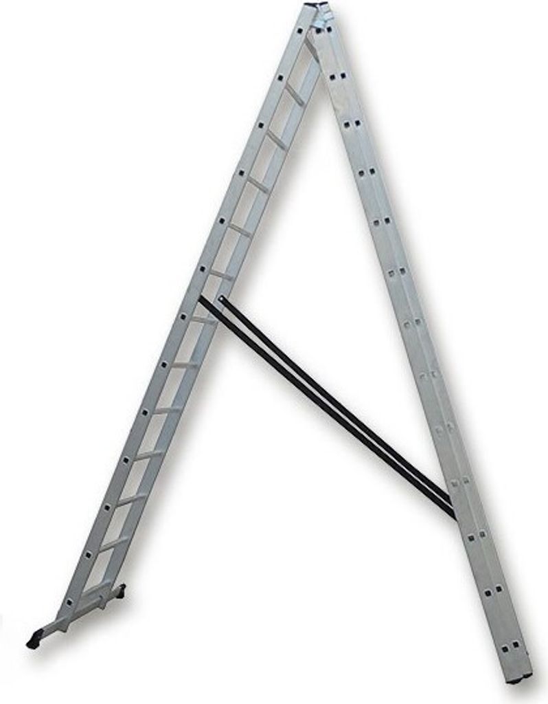 A multi-purpose ladder set up in an A-frame configuration against a white background.