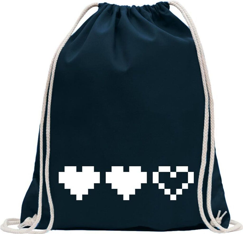 Kiwistar - Turnbeutel - dunkelblau - Herzanzeuge - Lebensanzeige - Fun Rucksack Sport Beutel Gymsack Baumwolle mit Ziehgurt