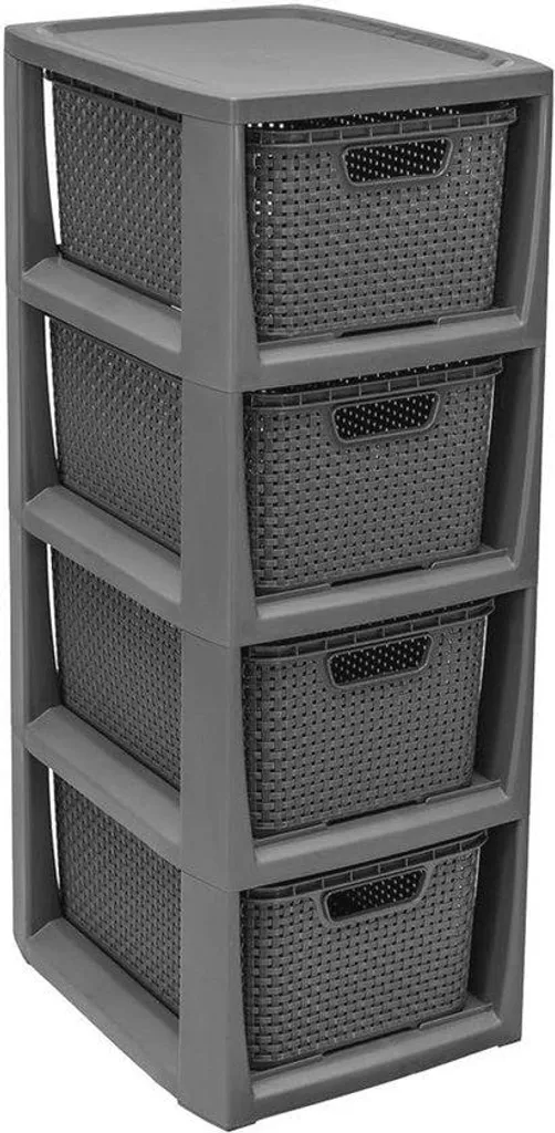 Boîte de rangement en plastique motif rotin - 3 compartiments Gris
