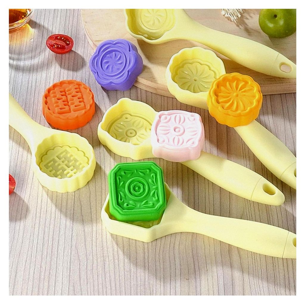 5-teiliges Set für Mondkuchenformen, Keks-/Kuchen-/Dessertformen, Backwerkzeugset für Gebäck und Kürbiskuchen mit Blumenmustern
