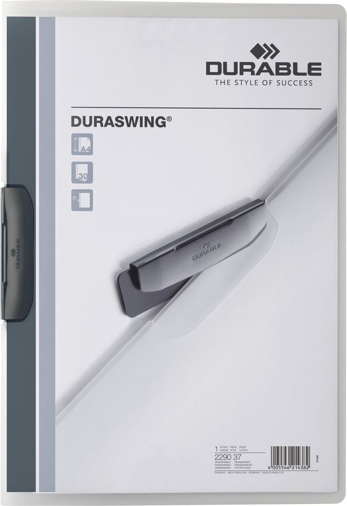 DURABLE Klemmmappe DURASWING 30 A4 transparent, 229037 graphit