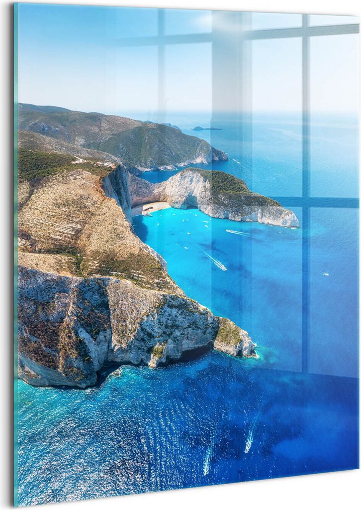 Designer Glasbild - Wandbild - Glas Bild - 60x80 cm - Sommerlandschaft Aus Klippe Und Küste