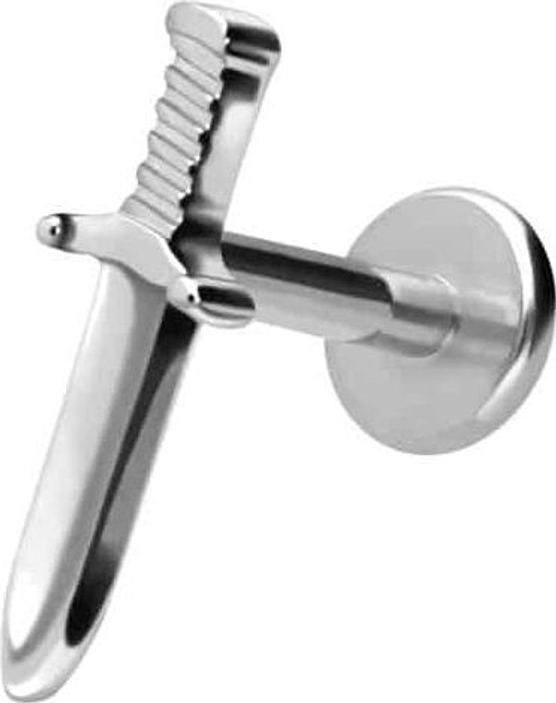 Ohrpiercing, Nasenpiercing Titan Labret mit Innengewinde SCHWERT Silber Stablänge: 7mm | Stabstärke: 1,2mm