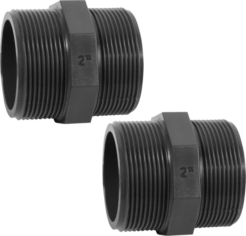 HAF 2x PVC Fittings Doppelnippel mit 2" | Außengewinde x Außengewinde | 2 Zoll x 2 Zoll | Verbinder aus grauem PVC | PN16 für Verrohrung