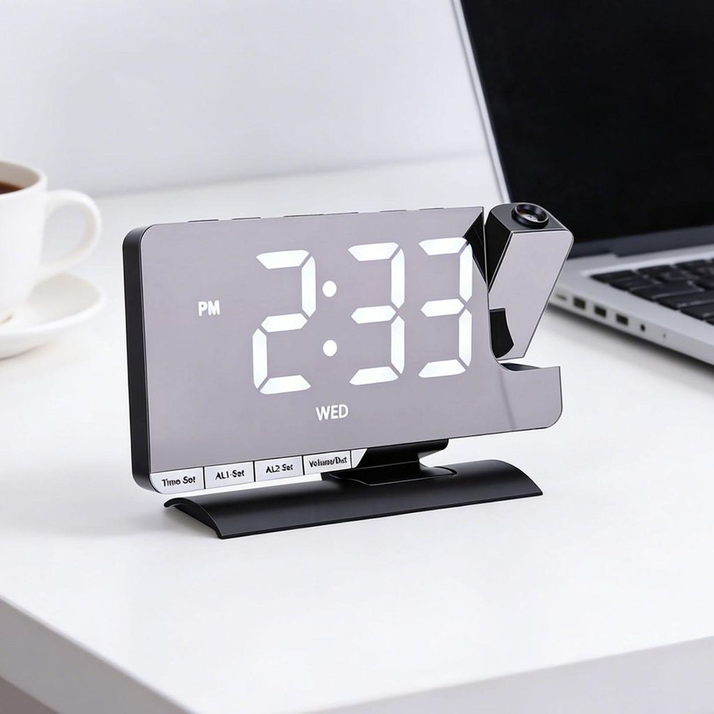 Projektion Wecker große LED-Anzeige 6 Helligkeitsstufen 180 Grad drehbar Projektor Dual Alarm Digitaluhr Schwarz