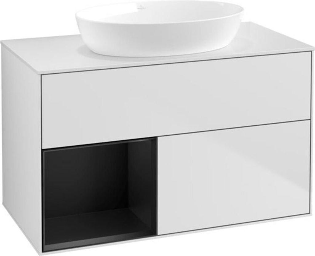 V&B Waschtischunterschrank Wandbeleuchtung Finion 100, Pl wh. m, Reg bla m Lac, wh. m Lac