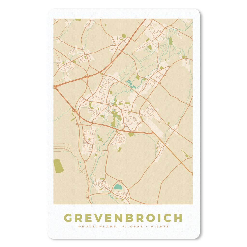 MuchoWow Mauspad Mousepad Jahrgang - Grevenbroich - Karte - Stadtplan 18x27 cm - Mousepads - Maus Mat - Pad - Mausunterlage